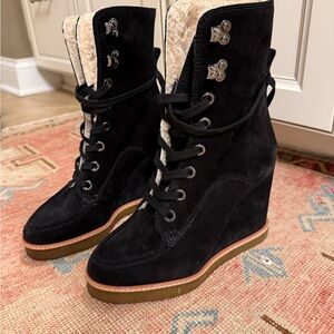Veronica Beard black suede wedge platform boot - NWT - size 7